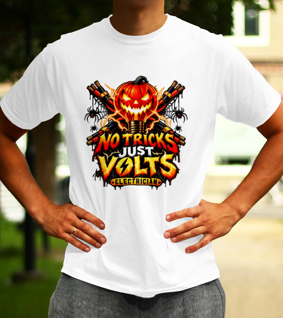 No Tricks Just Volts Electrician Pumpkin Halloween T-Shirt