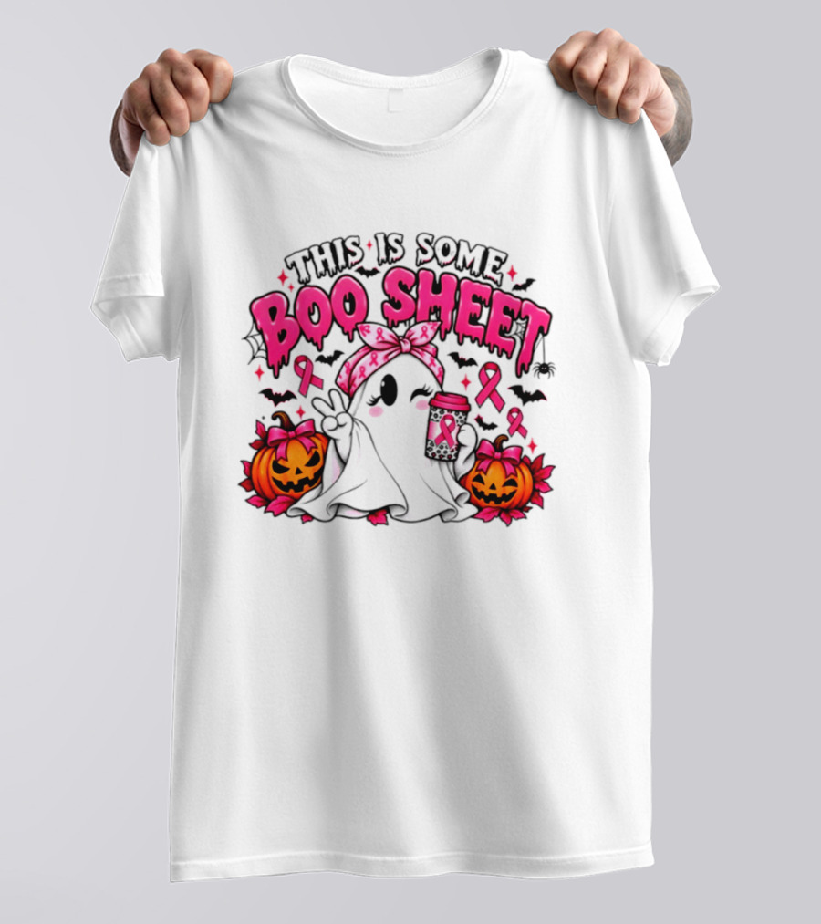 This Is Some Boo Sheet Breast Cancer Awareness Ghost Halloween Pink Ribbons Pumpkin T-Shirt
