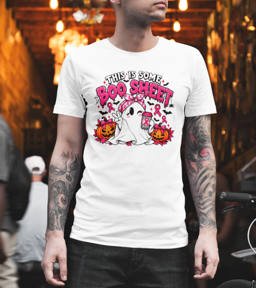 This Is Some Boo Sheet Breast Cancer Awareness Ghost Halloween Pink Ribbons Pumpkin T-Shirt