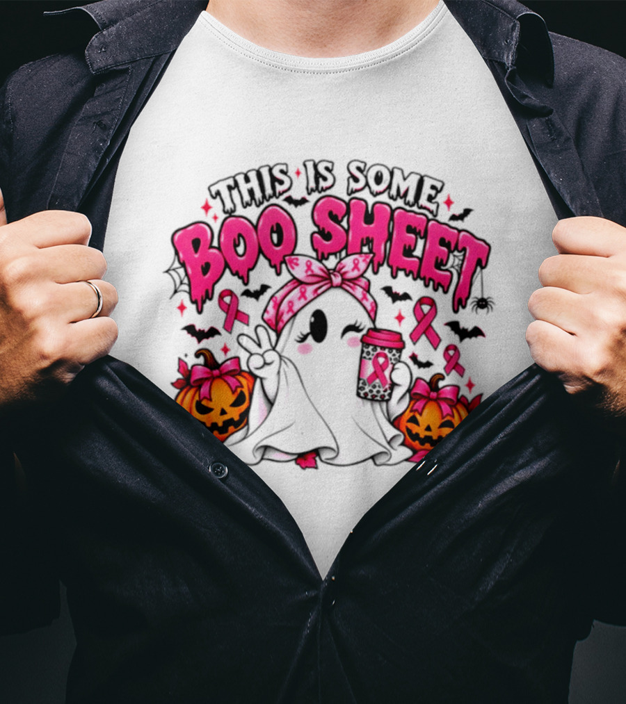 This Is Some Boo Sheet Breast Cancer Awareness Ghost Halloween Pink Ribbons Pumpkin T-Shirt