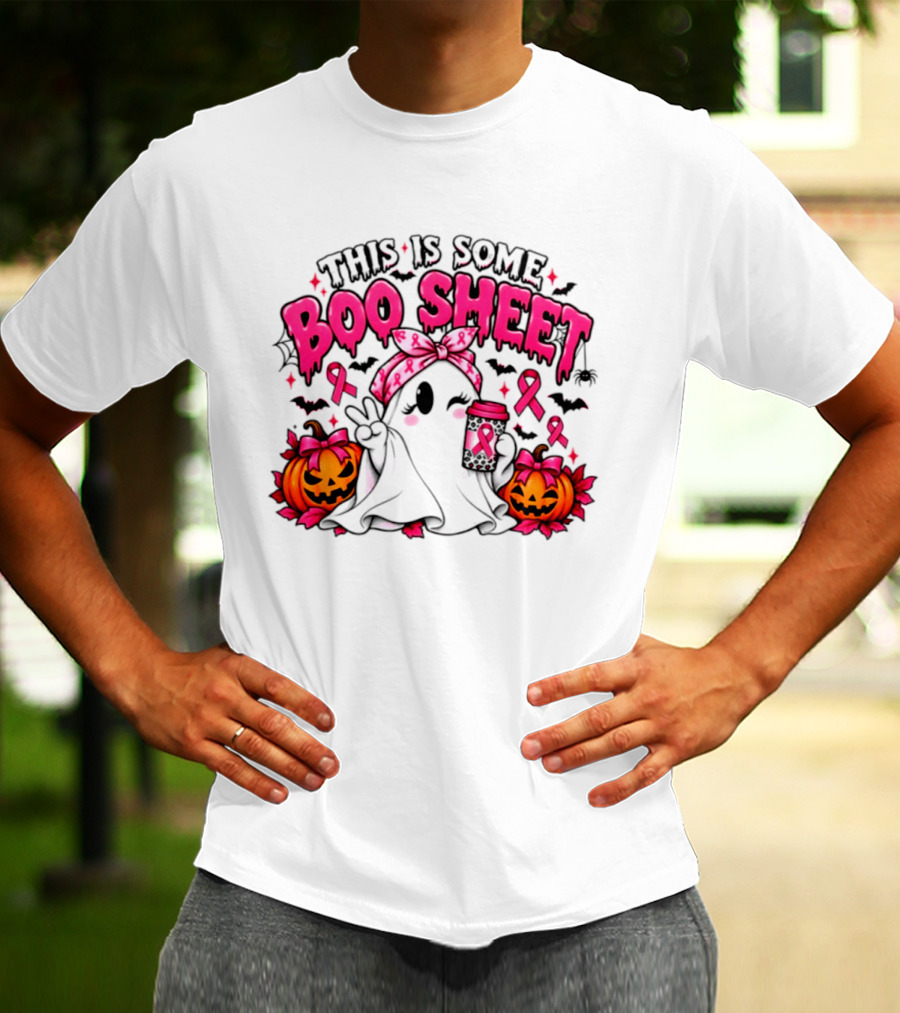 This Is Some Boo Sheet Breast Cancer Awareness Ghost Halloween Pink Ribbons Pumpkin T-Shirt