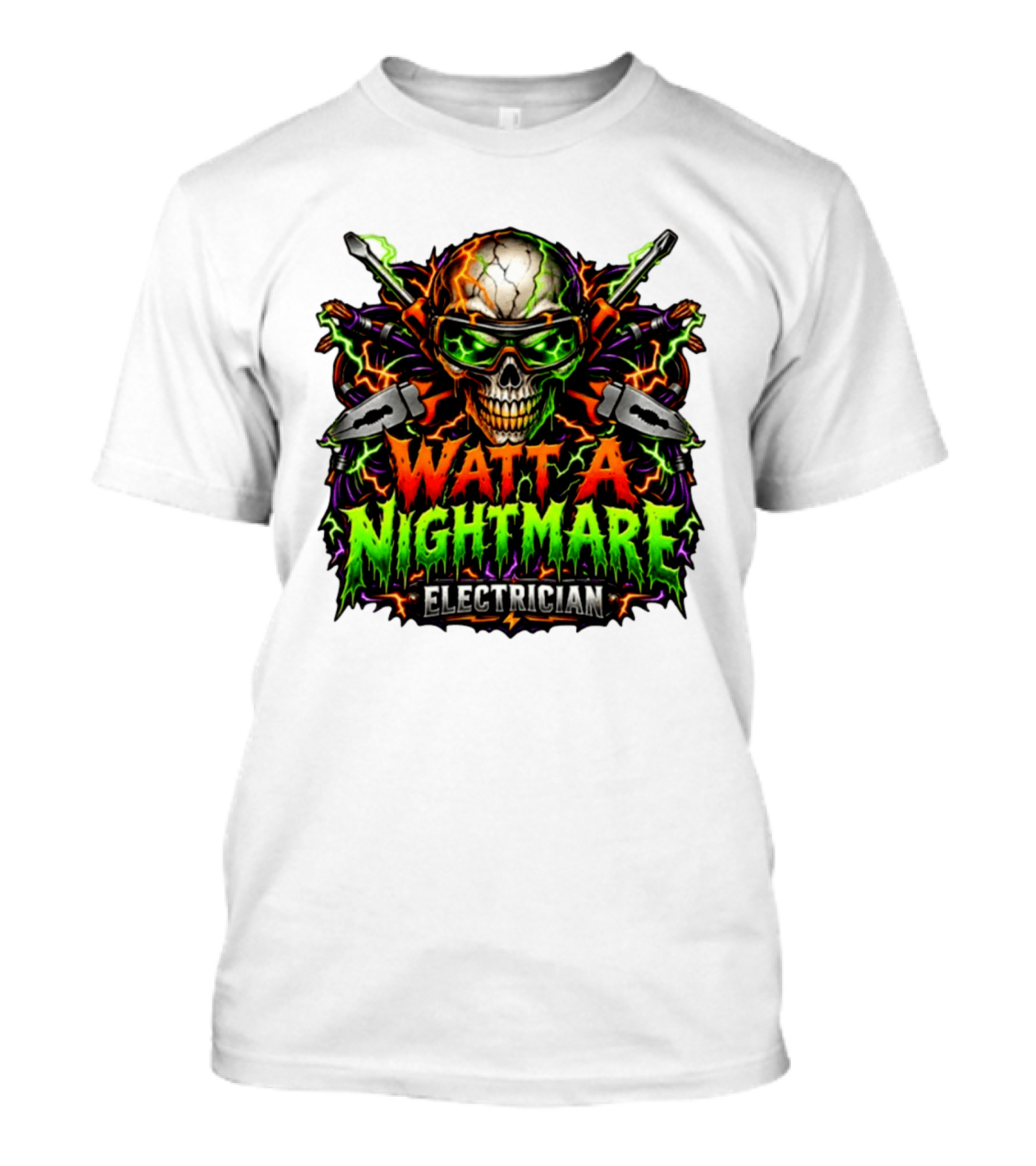 Watt A Nightmare Electrician Skull Halloween T-Shirt