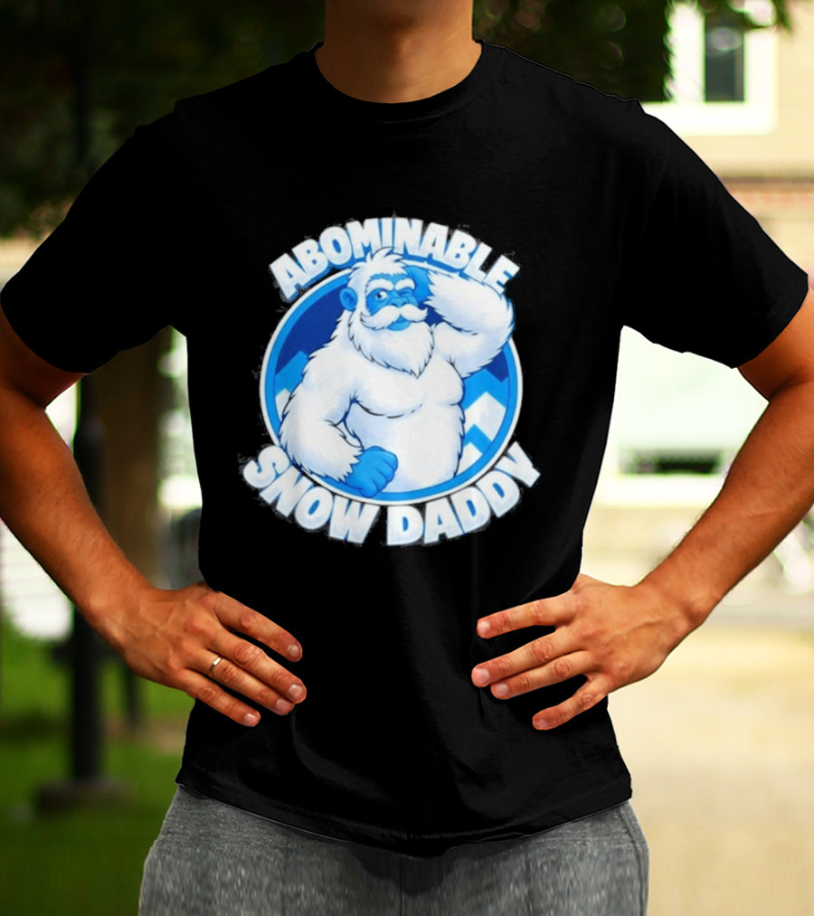 Abominable Snow Daddy Yeti Bigfoot Sasquatch Ice Blue Circle T-Shirt