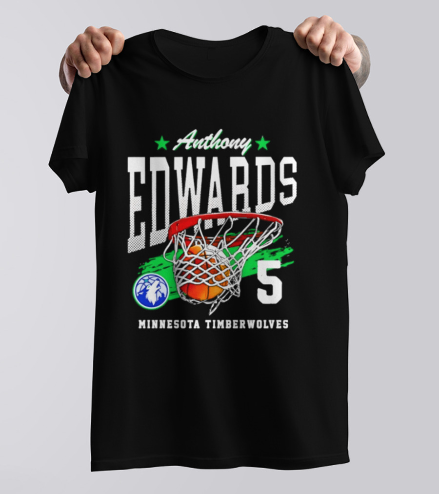 Anthony Edwards 5 Minnesota Timberwolves Basketball Net Dunk T-Shirt