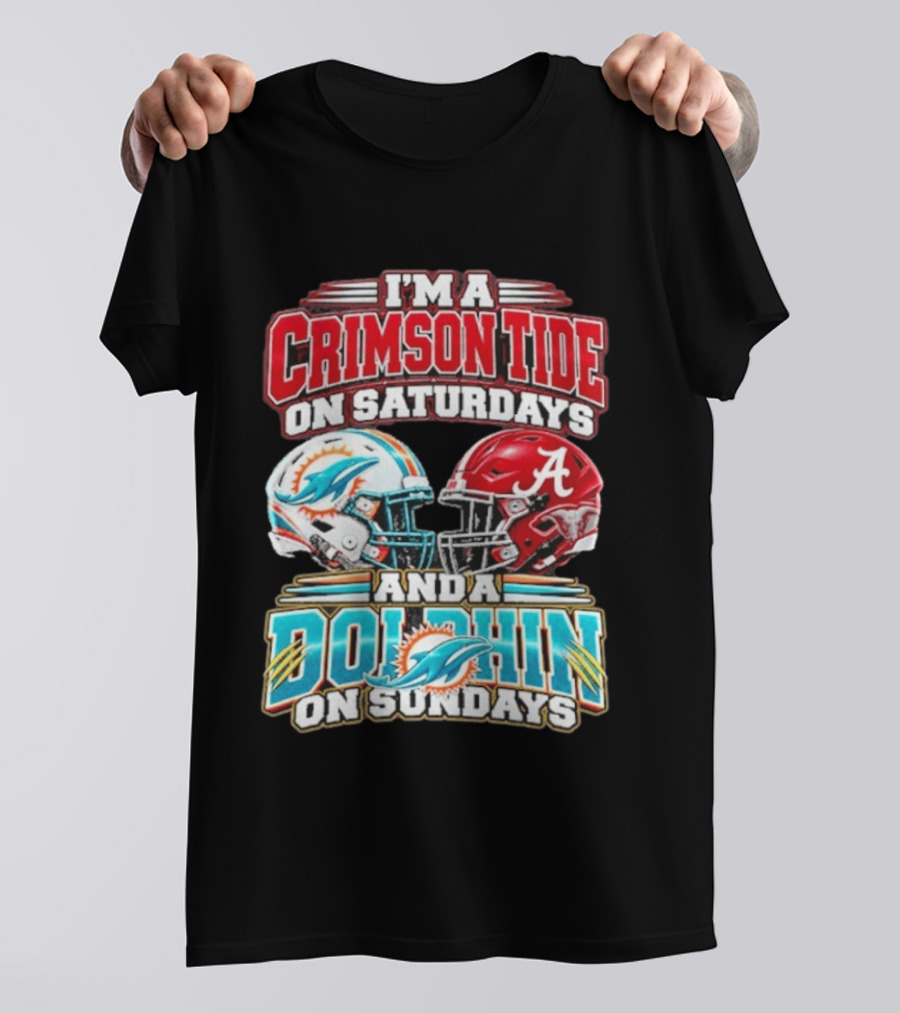 Crimson Tide Saturdays And Dolphin Sundays Football Helmets T-Shirt