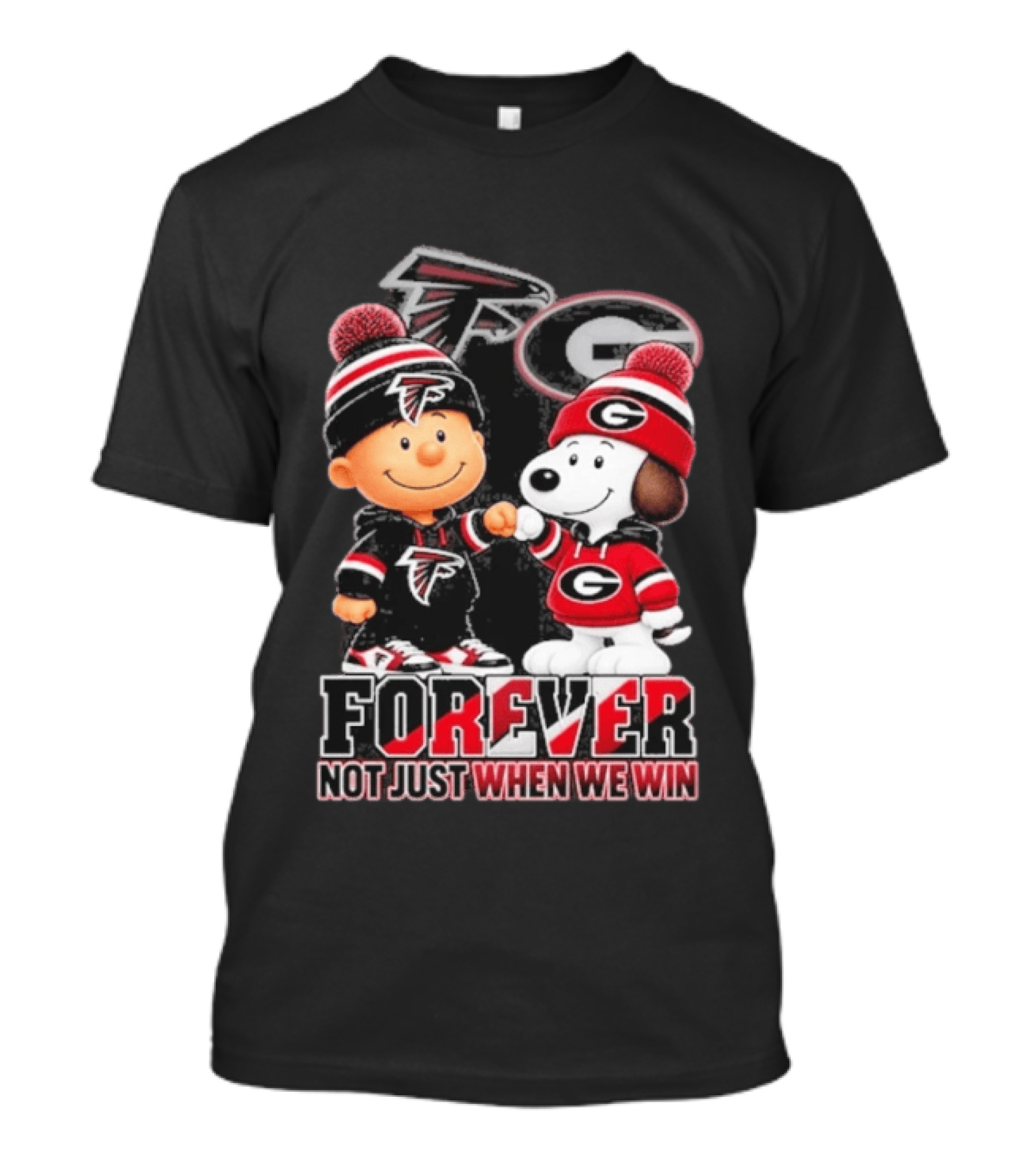 Atlanta Falcons Charlie Brown Georgia Bulldogs Snoopy Fist Bump Forever Not Just When We Win T-Shirt
