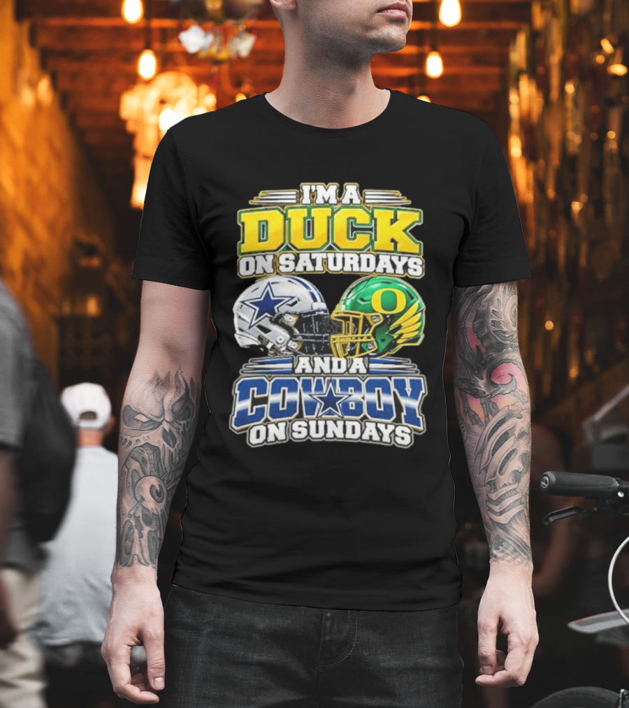 I'm A Duck On Saturdays And A Cowboy On Sundays Football Helmets T-Shirt