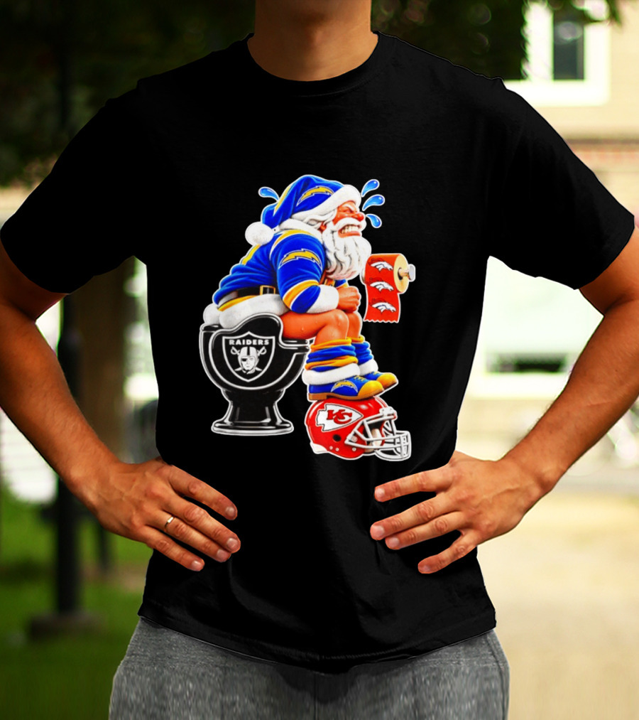 Santa Claus LA Chargers Pooping Raiders Toilet Chiefs Broncos Roll T-Shirt
