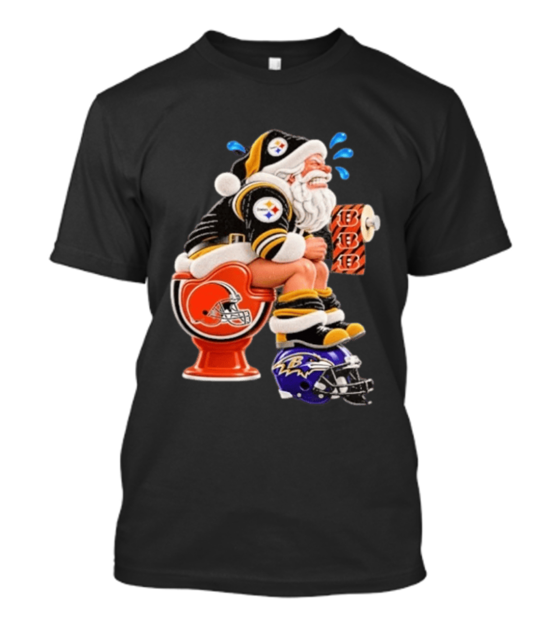 Pittsburgh Steelers Santa Christmas Cleveland Browns Toilet Baltimore Ravens Helmet Cincinnati Bengals Toilet Paper Football T-Shirt