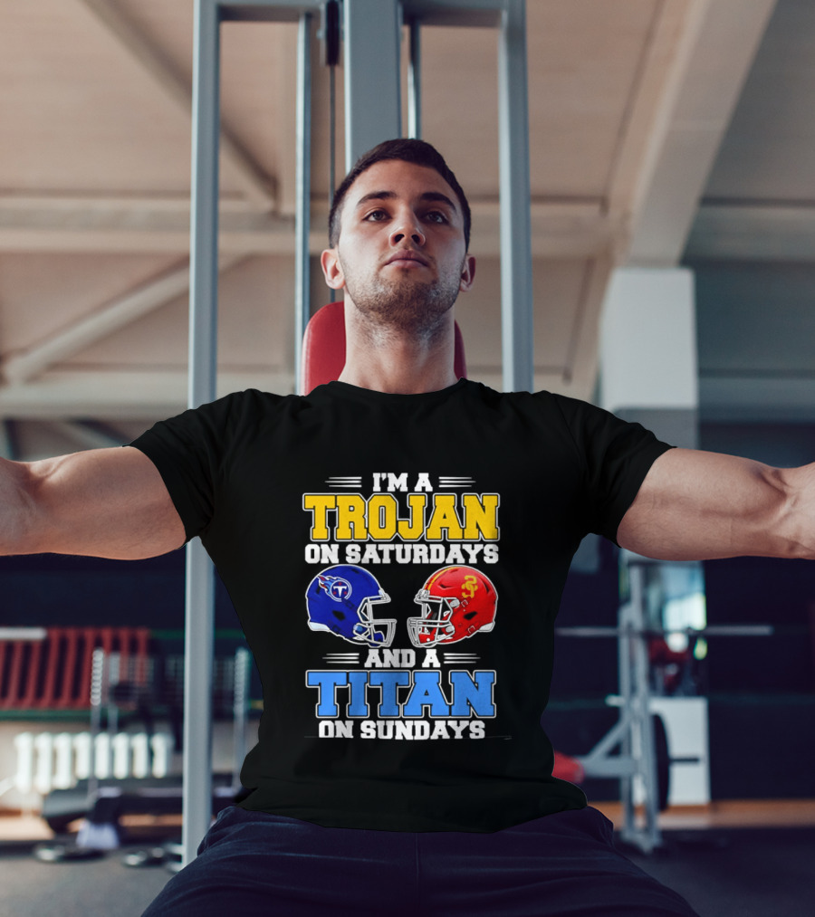 USC Trojans On Saturdays Titans On Sundays Football Helmets T-Shirt