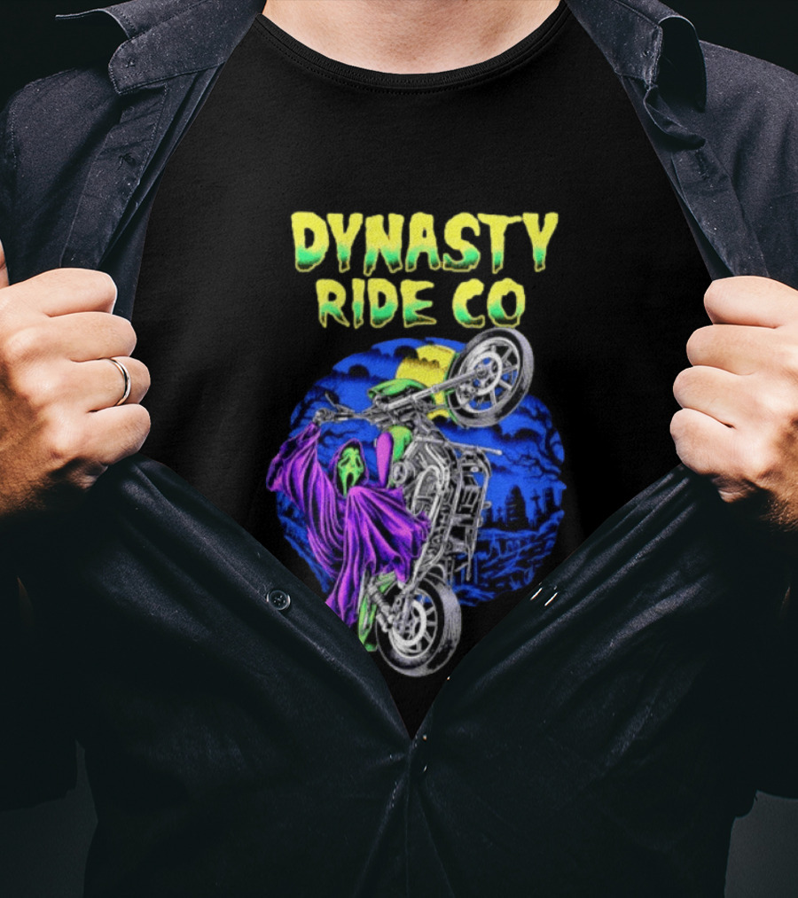 Dynasty Ride Co Ghostface 2026 Halloween Motorcycle Adventure T-Shirt