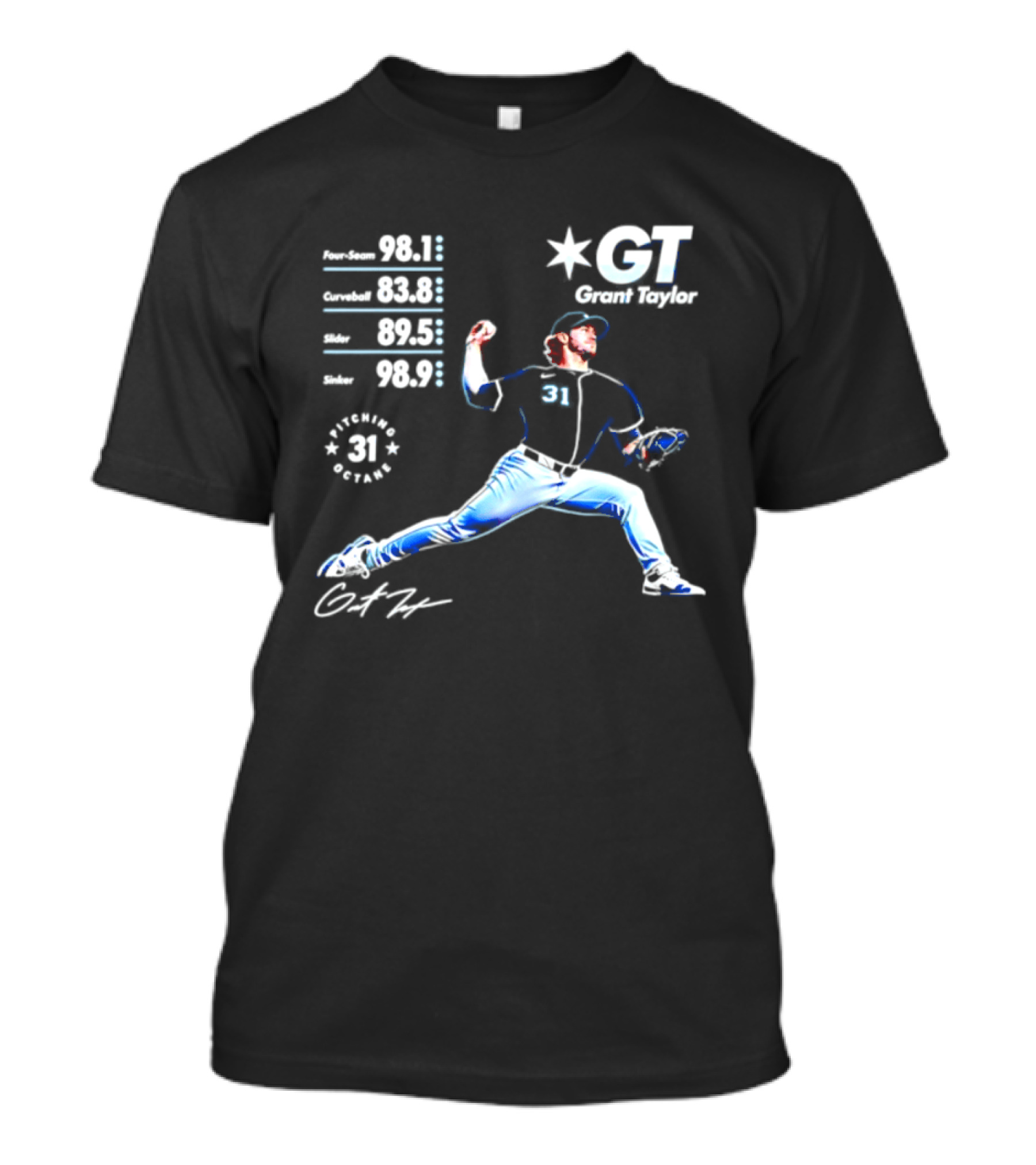 Grant Taylor 31 Chicago White Sox Pitcher Velocity Stats Octane Baseball T-Shirt