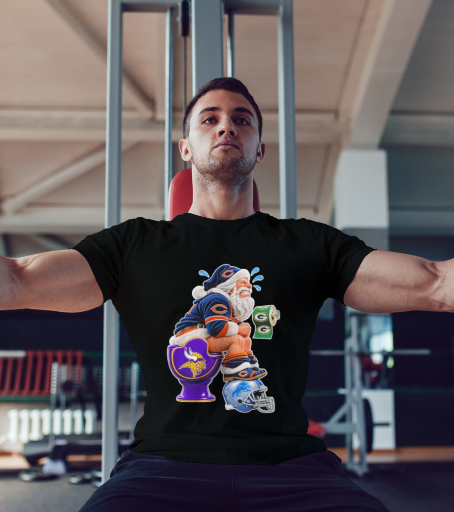 Santa Claus On Toilet Minnesota Vikings Detroit Lions Green Bay Packers Chicago Bears Funny Christmas 2026 Football T-Shirt