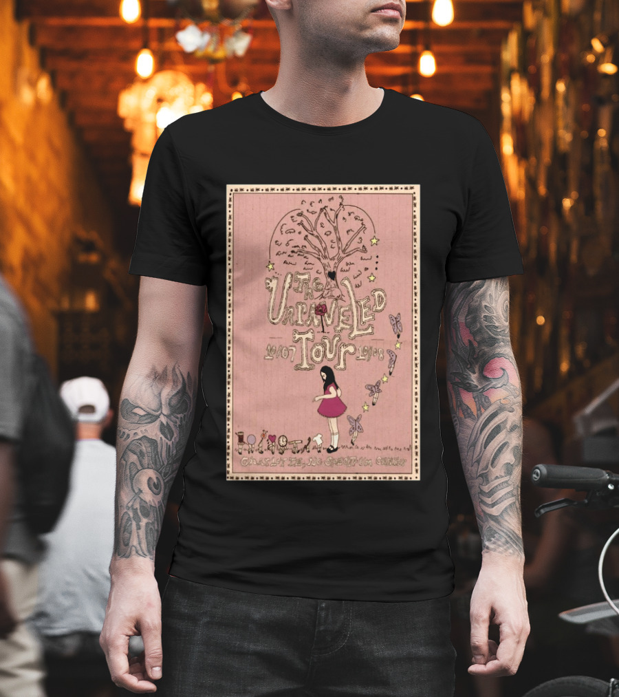 Olivia Rodrigo The Unraveled Tour Charlotte October 7 8 2026 Limited Concert Vintage Pink Design With Tree Butterflies Stars T-Shirt