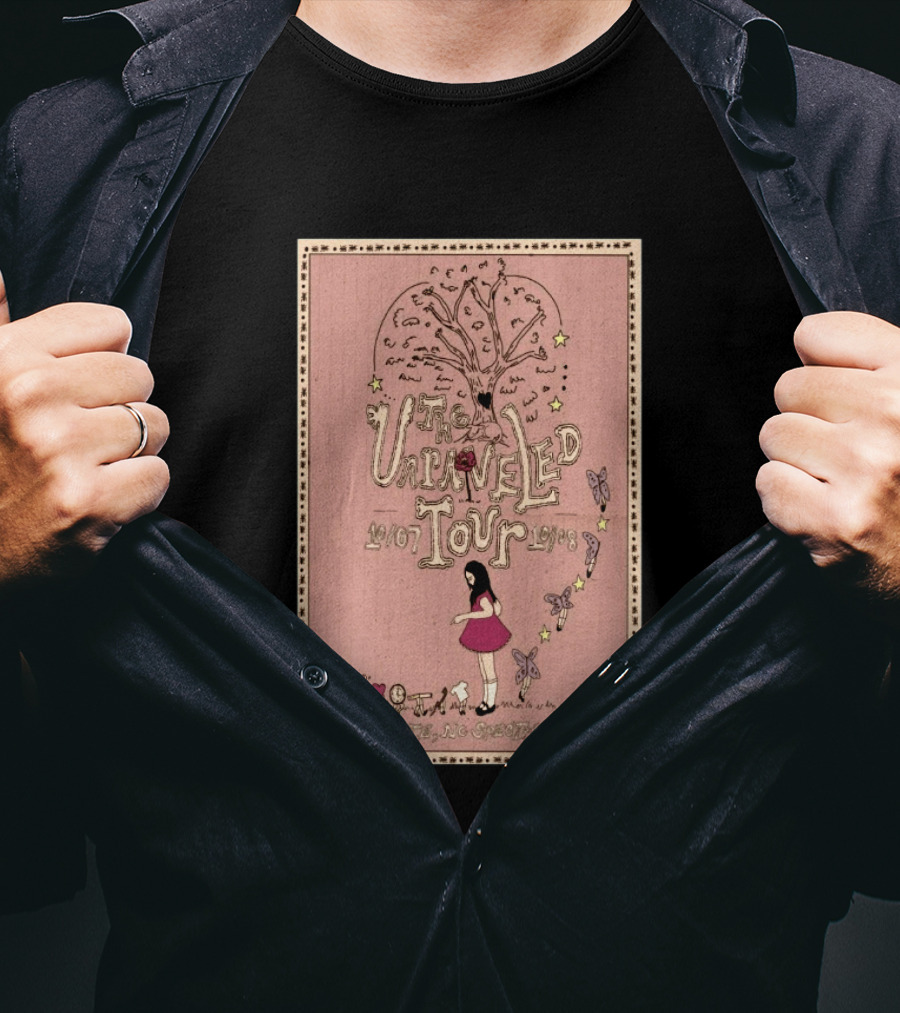 Olivia Rodrigo The Unraveled Tour Charlotte October 7 8 2026 Limited Concert Vintage Pink Design With Tree Butterflies Stars T-Shirt