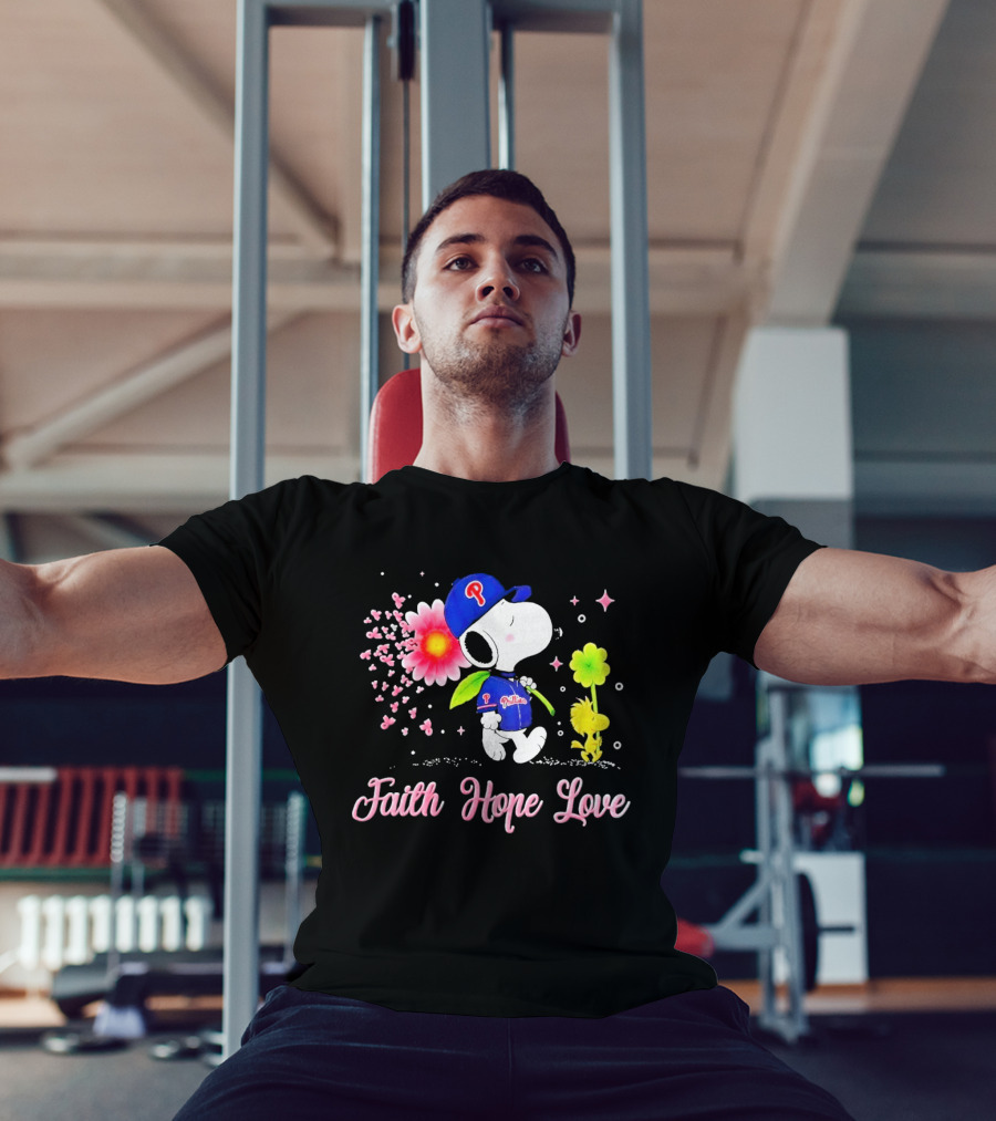 Philadelphia Phillies Snoopy Faith Hope Love Breast Cancer Awareness T-Shirt