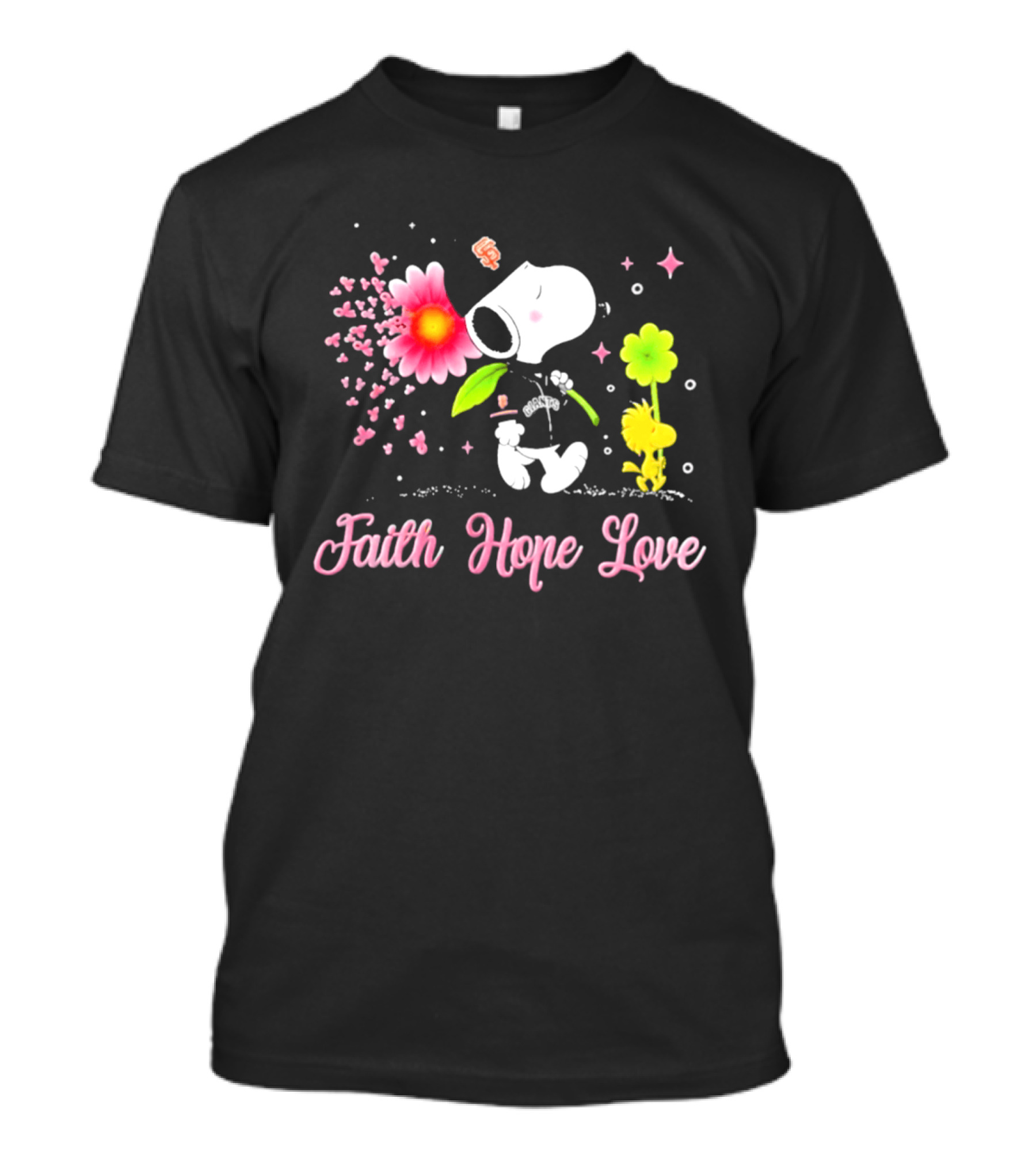 Faith Hope Love Snoopy San Francisco Giants Breast Cancer Awareness T-Shirt
