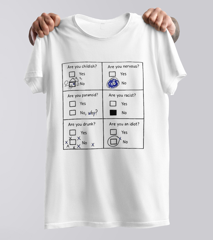 Are You Childish Nervous Paranoid Racist Drunk Idiot Yes No Why Textboxes T-Shirt