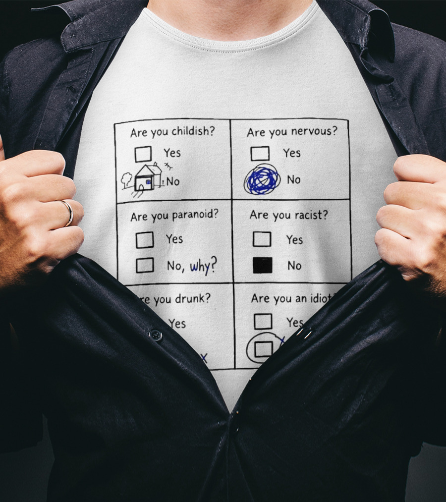 Are You Childish Nervous Paranoid Racist Drunk Idiot Yes No Why Textboxes T-Shirt