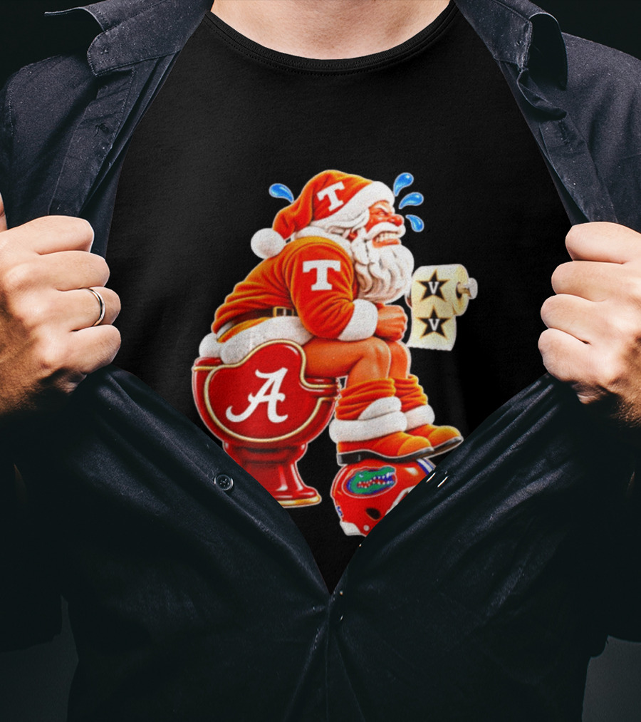 Tennessee Volunteers Santa Claus With Alabama Crimson Tide Toilet Vanderbilt Commodores Toilet Paper Florida Gators Helmet T-Shirt