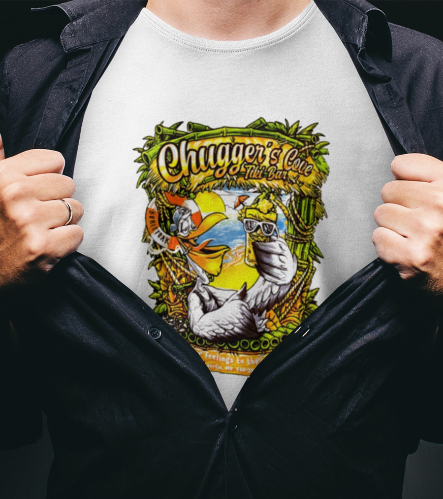Chugger's Cove Tiki Bar Beach Pelican Drink Ur Feelings Ocean Floor Berlin MD T-Shirt