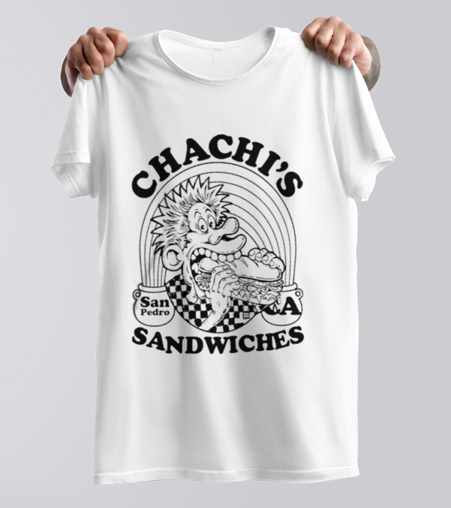 Chachi's San Pedro CA Sandwiches Sandwich Shop Comic Character Eating Sandwich T-Shirt