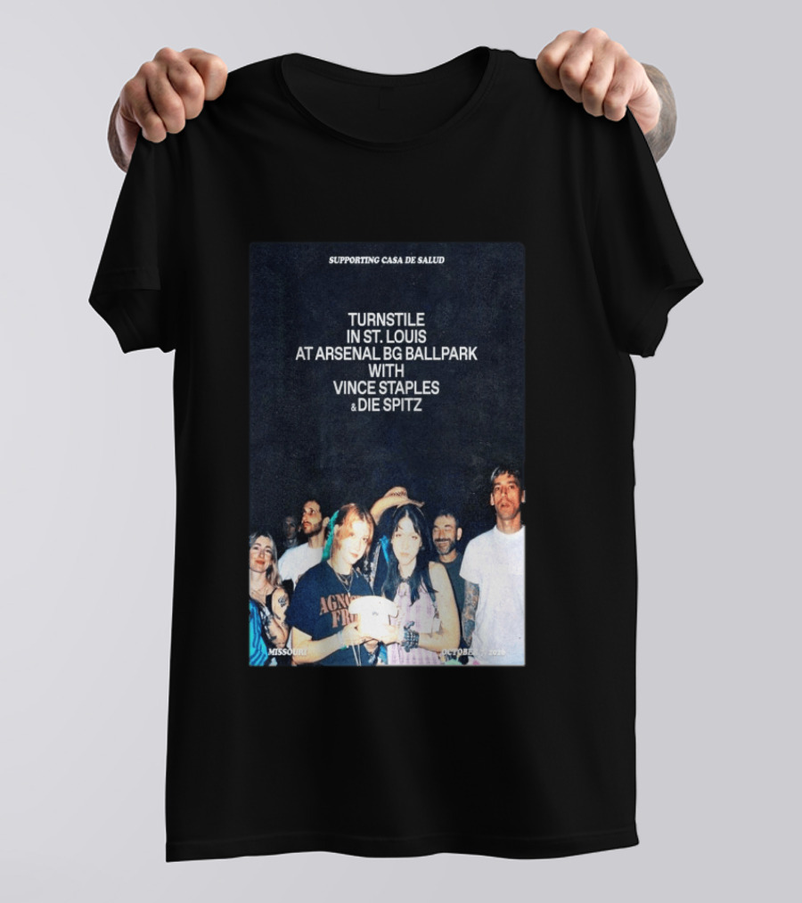 Turnstile St. Louis Arsenal BG Ballpark Vince Staples Die Spitz October 2026 Supporting Casa De Salud Missouri T-Shirt