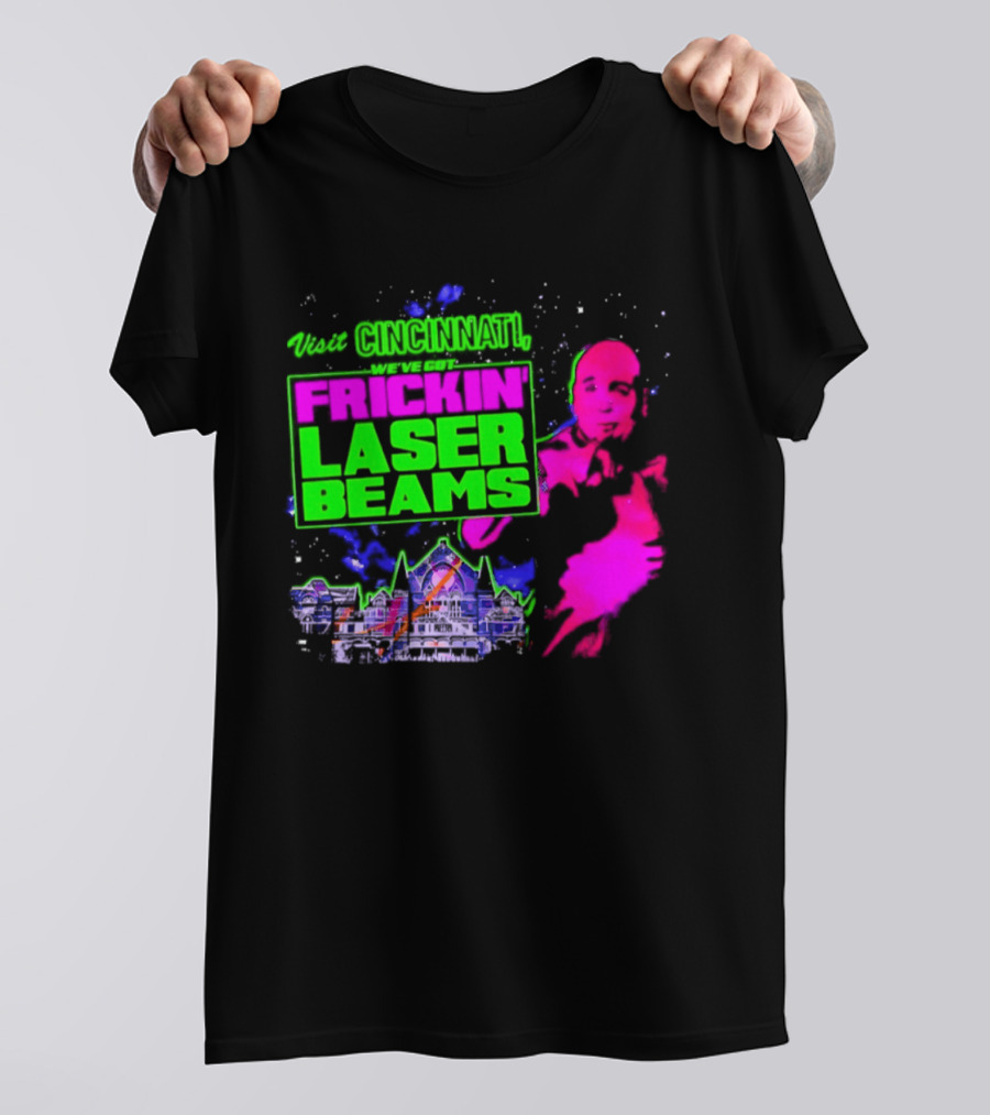 Visit Cincinnati Frickin' Laser Beams Retro Neon T-Shirt