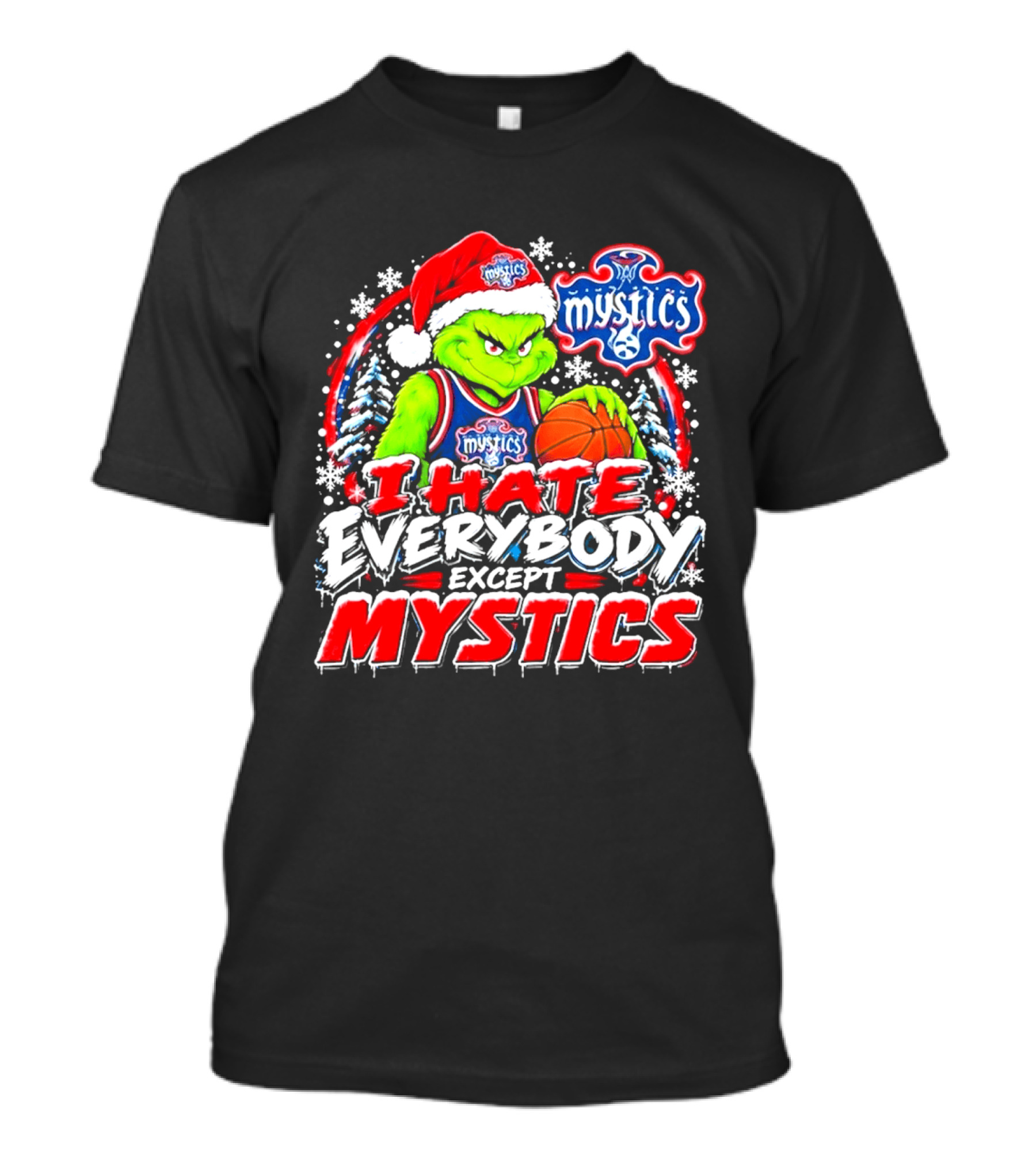 Washington Mystics I Hate Everybody Except Mystics Grinch Christmas T-Shirt