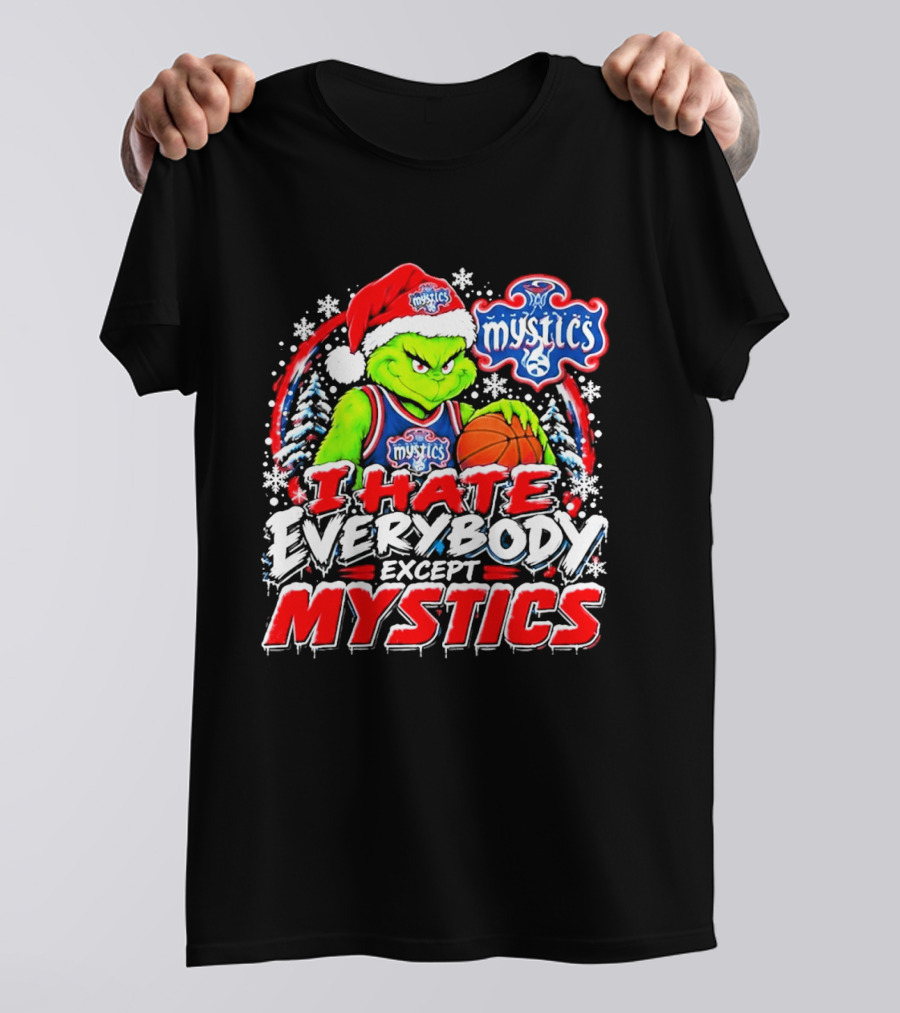 Washington Mystics I Hate Everybody Except Mystics Grinch Christmas T-Shirt