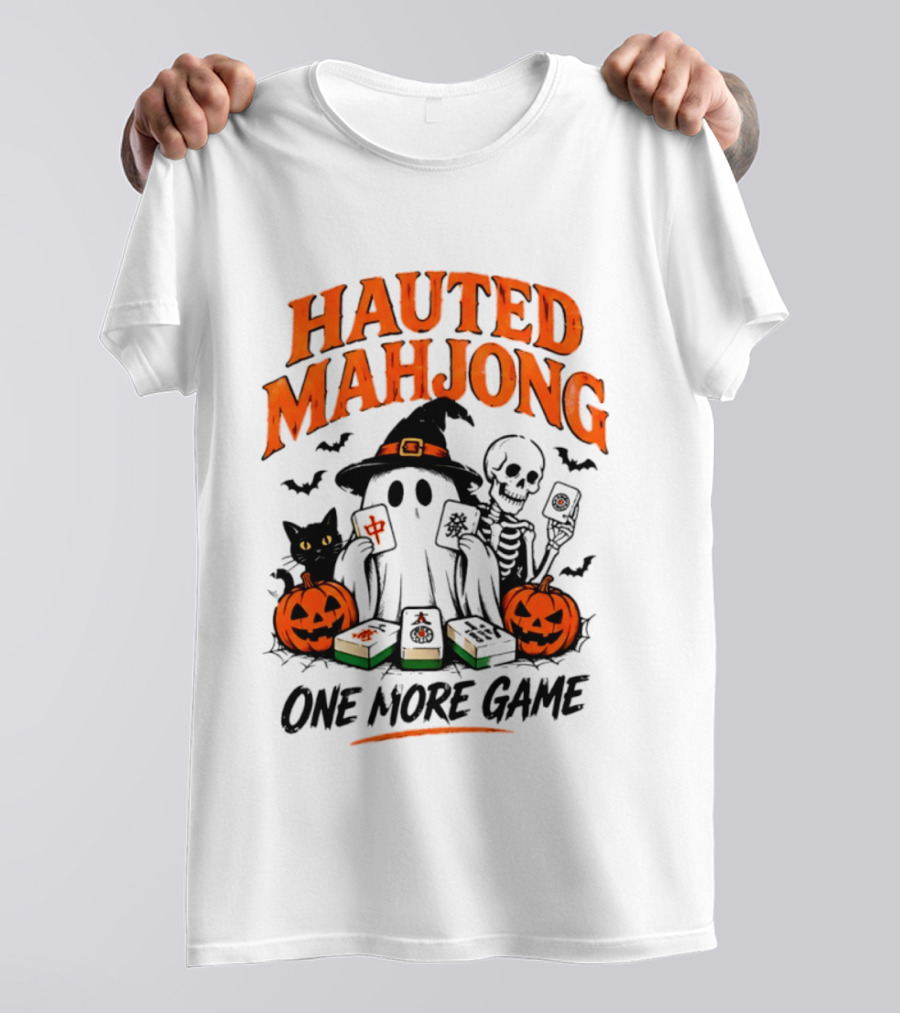Hauted Mahjong Halloween Ghost Cat Skeleton Pumpkins One More Game T-Shirt