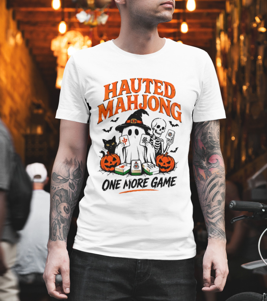 Hauted Mahjong Halloween Ghost Cat Skeleton Pumpkins One More Game T-Shirt
