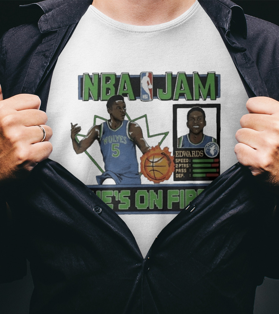 NBA Jam Wolves Edwards He's On Fire 2026 T-Shirt
