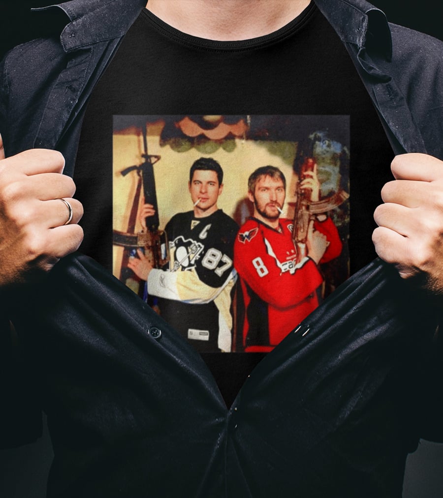 Legend Hockey Alex Ovechkin Sidney Crosby Cigar Guns Penguins Capitals T-Shirt