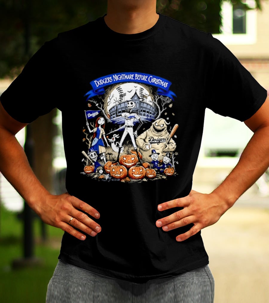 Dodgers Nightmare Before Christmas Halloween 2026 Jack Skellington Oogie Boogie Pumpkin Patch T-Shirt