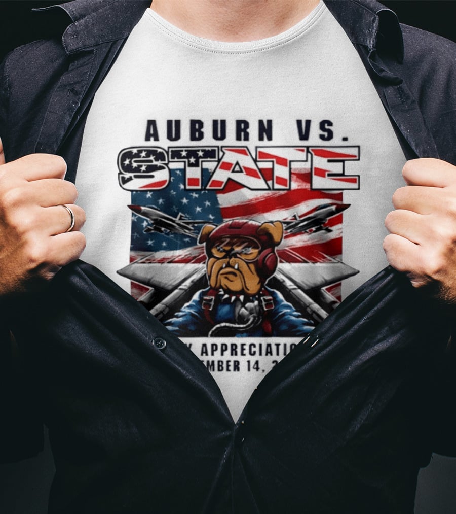 Auburn Vs. State Military Appreciation Game November 14 2026 Bulldog Fighter Pilot American Flag T-Shirt