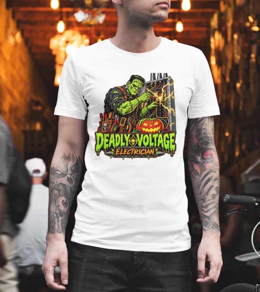 Deadly Voltage Electrician Frankenstein Halloween 2026 T-Shirt