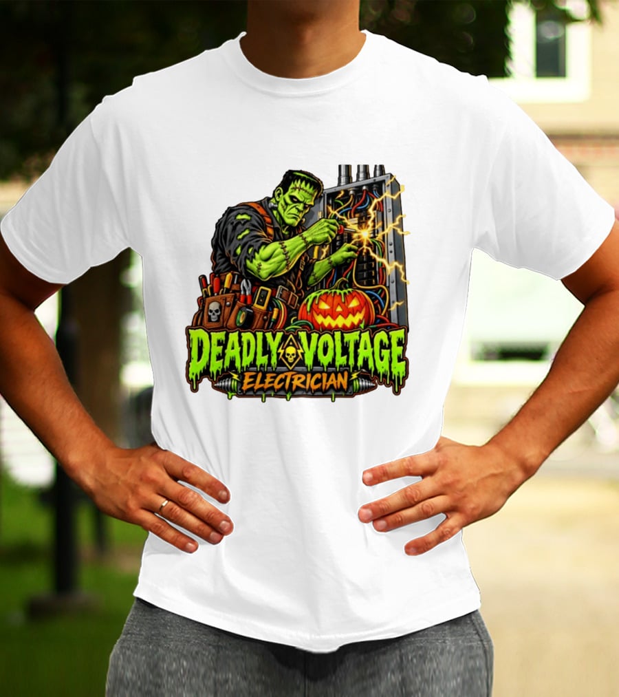 Deadly Voltage Electrician Frankenstein Halloween 2026 T-Shirt