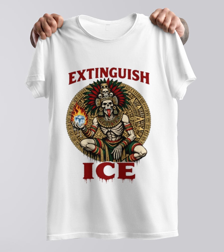 Aztec Skeleton Extinguish Ice Fire Mayan T-Shirt