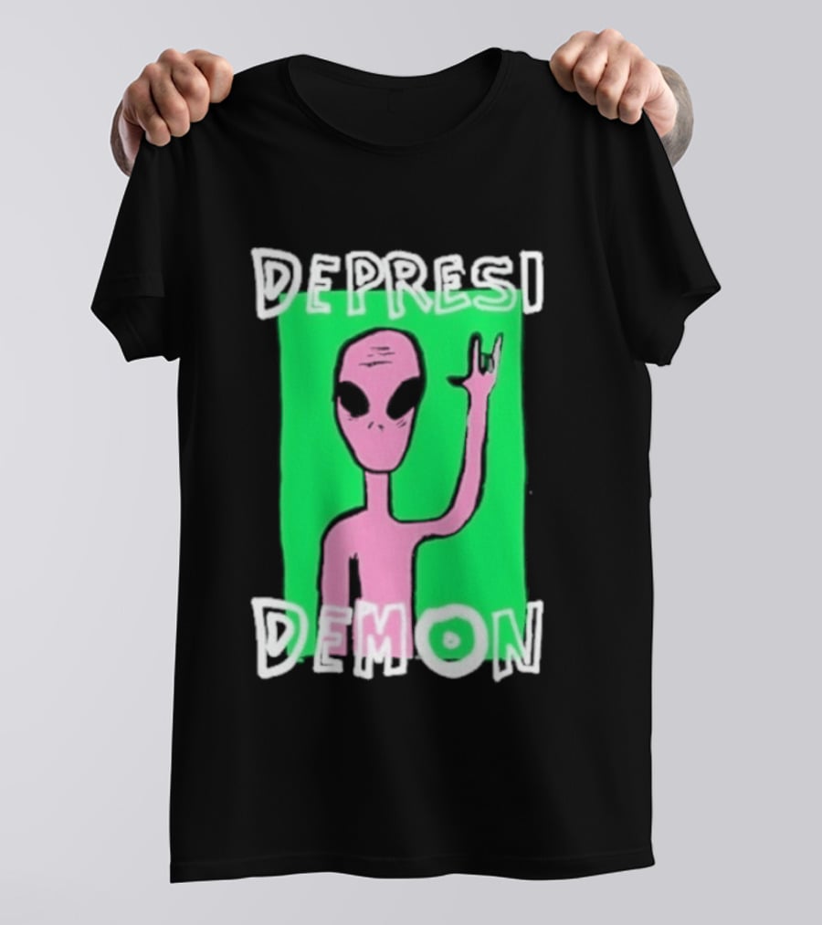Depresi Demon Pink Alien Rock On Meme T-Shirt