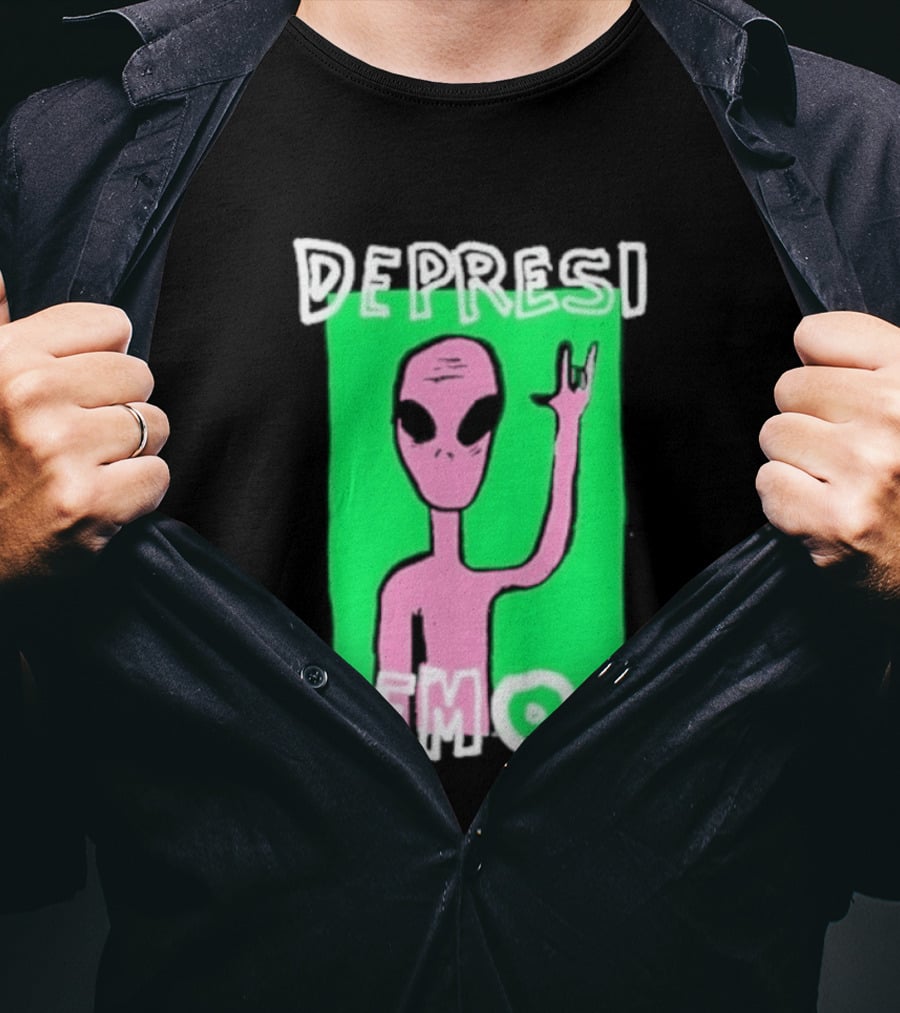 Depresi Demon Pink Alien Rock On Meme T-Shirt