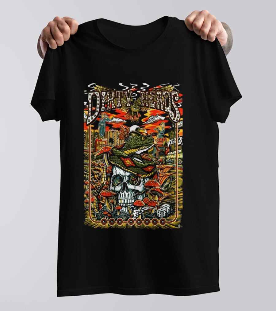 Dirty Heads Las Vegas 2026 Event With Snake Skull And Neon Lights T-Shirt