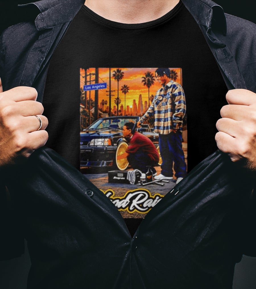Hood Raised Los Angeles Ford Mustang Enthusiast Scene T-Shirt