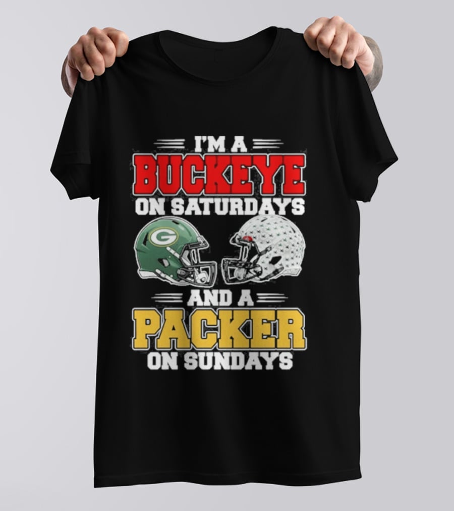 Buckeye On Saturdays Packer On Sundays Football Helmets T-Shirt