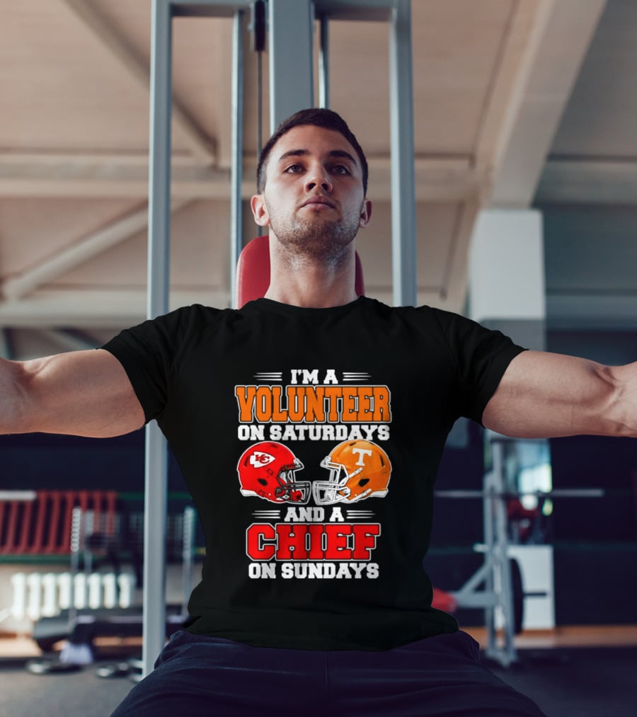 I'm A Volunteer On Saturdays And A Chief On Sundays 2026 Kansas City Chiefs Tennessee Volunteers Football Helmets T-Shirt