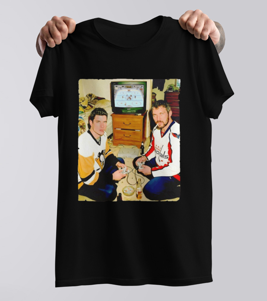 Sidney Crosby And Alex Ovechkin Video Game Hockey Night With Beer And Cigarettes T-Shirt