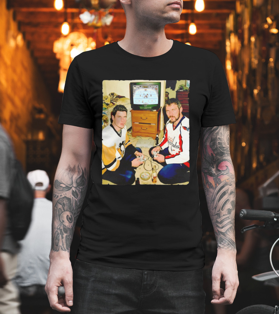 Sidney Crosby And Alex Ovechkin Video Game Hockey Night With Beer And Cigarettes T-Shirt