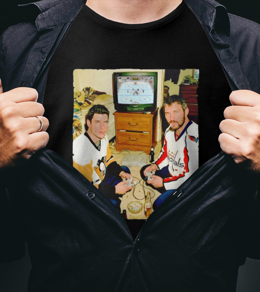 Sidney Crosby And Alex Ovechkin Video Game Hockey Night With Beer And Cigarettes T-Shirt