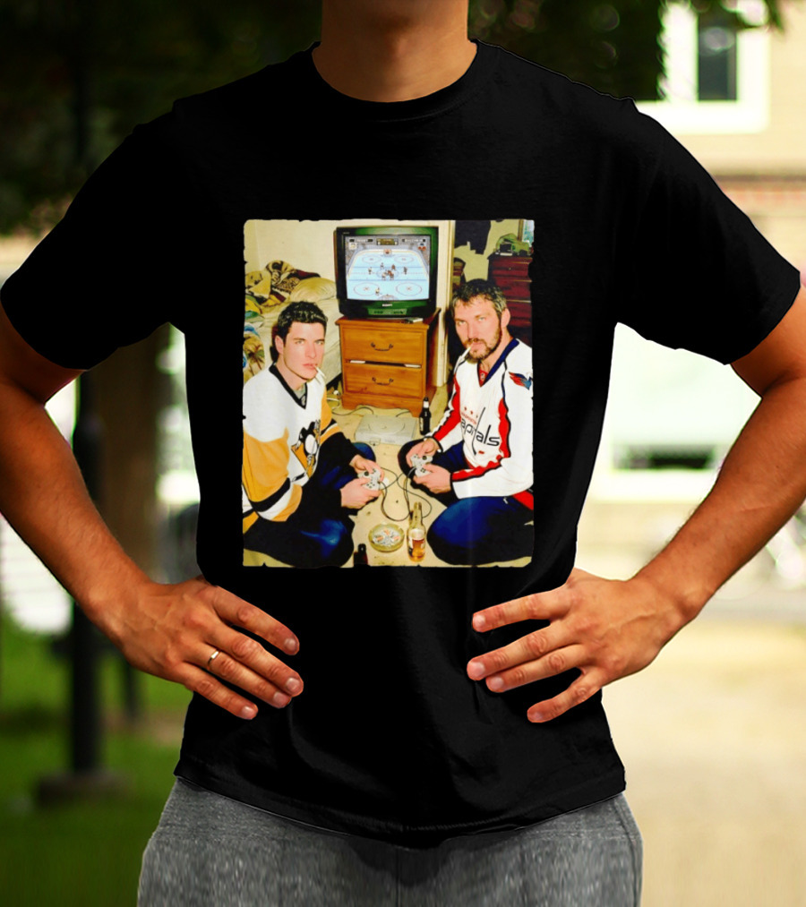 Sidney Crosby And Alex Ovechkin Video Game Hockey Night With Beer And Cigarettes T-Shirt