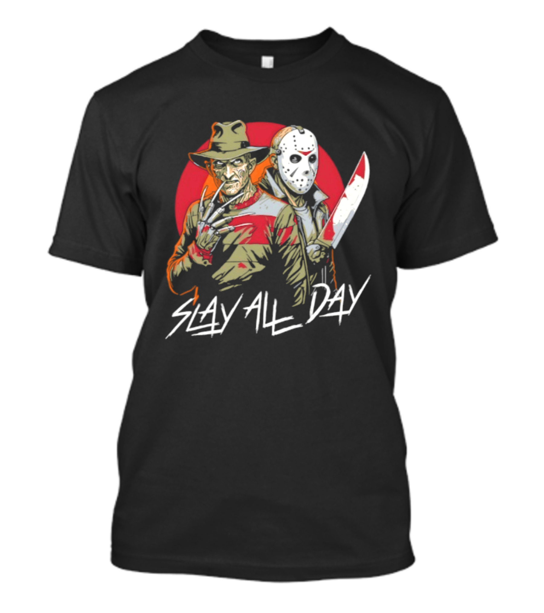 Freddy Krueger And Jason Voorhees 2026 Halloween Slay All Day Horror Iconic Duo T-Shirt